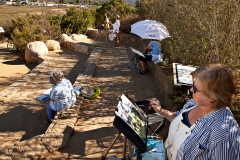 On Friday, October 26, 2012, Carpinteria Plein Air Painters (from left to right Christine Crooks, Chris Sobell, Babs Runyon, Meg Ricks and Linda Collins paint at the Carpinteria) Salt Marsh in Carpinteria, Calif. The group gets together regularly to encourage each other to practice and participate in their craft. (Photo by Victoria Linssen / Brooks Institute © 2012)