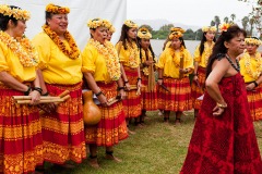 Pilialoha Christiansen searches for a late dancer out of line during practice for Aloha Beach Festival at Promenade Park in Ventura, Calif., on Saturday, September 10, 2011. Working for the navy, Christiansen runs her dance group with organized precision, ensuring they dance the Kumu Hula within traditional Hawaiian standards. (Photo by Victoria Linssen / Brooks Institute ©2011)