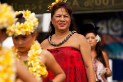 Although she's been in California for nearly 25 years, Pilialoha Christiansen stays close to her roots by teaching Kumu Hula dancing. She overseas her first group of dancers at the Aloha Beach Festival at Promenade Park in Ventura, Calif., on Saturday, September 10, 2011. (Photo by Victoria Linssen / Brooks Institute ©2011)